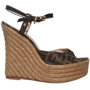 Fendi Zeppa Zucca Canvas Monogram Espadrille Wedge